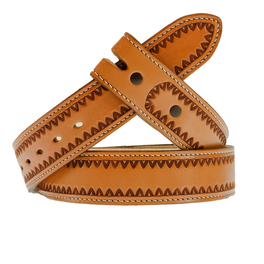South Texas Tack Apparel Apparel South Texas Tack Custom Border Stamped Leather Belt - Tan Longhorn Brown