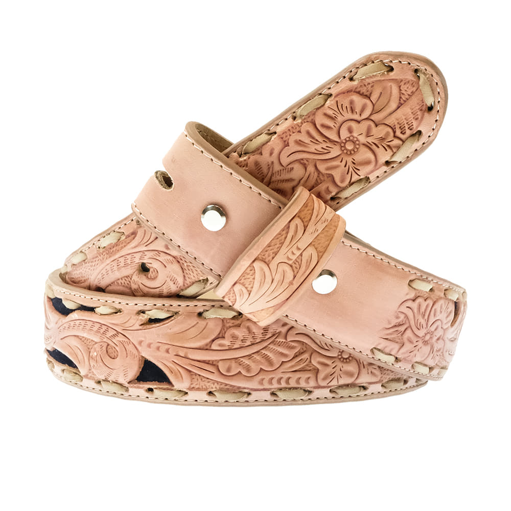 South Texas Tack Apparel Apparel South Texas Tack Floral Embossed with Navy Suede Underlay Buckstitch Belt 1.5"