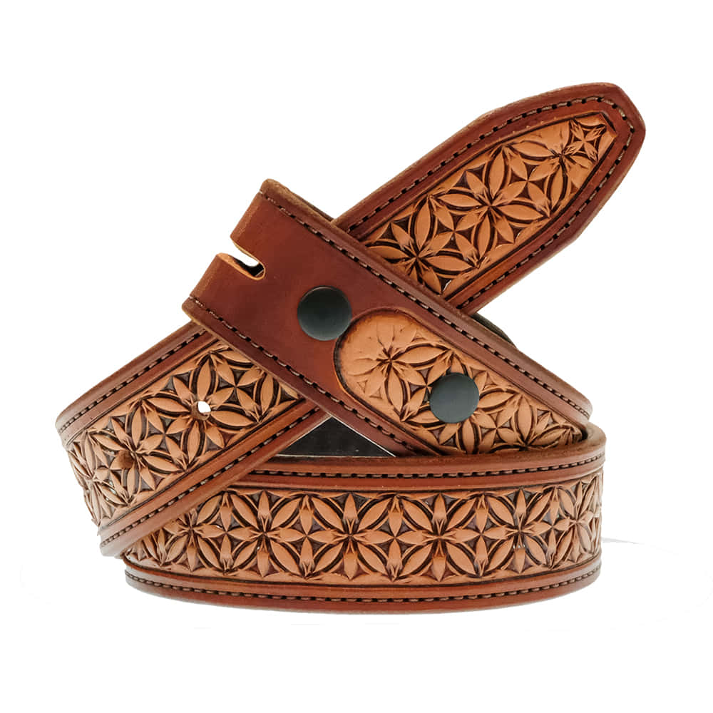 South Texas Tack Apparel Apparel WAFFLE DIAMON GEOMETRIC STAMP BELT GOLDEN BROWN