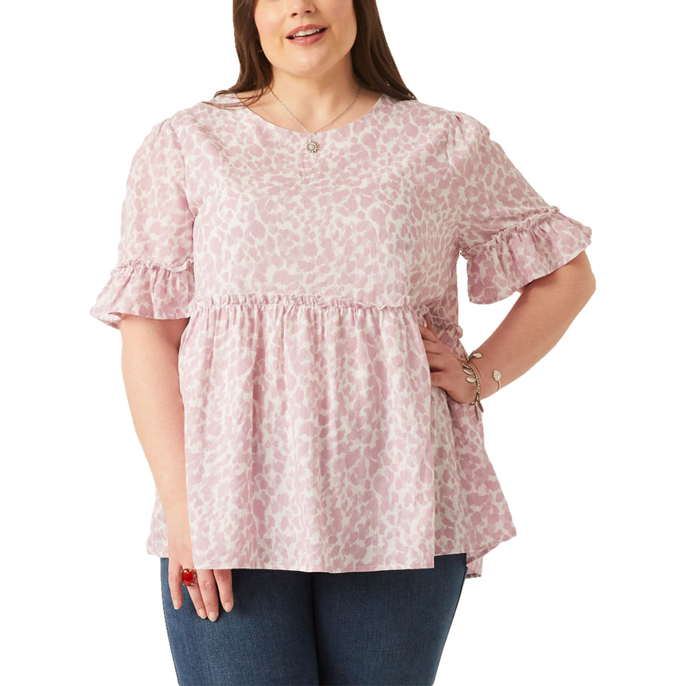 South Texas Tack Apparel Apparel Womens Abstract Animal Print Ruffle Detail Peplum Top