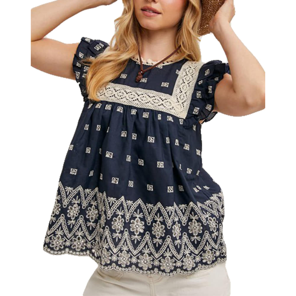 South Texas Tack Apparel Boho Floral Embroidered Blouse Top