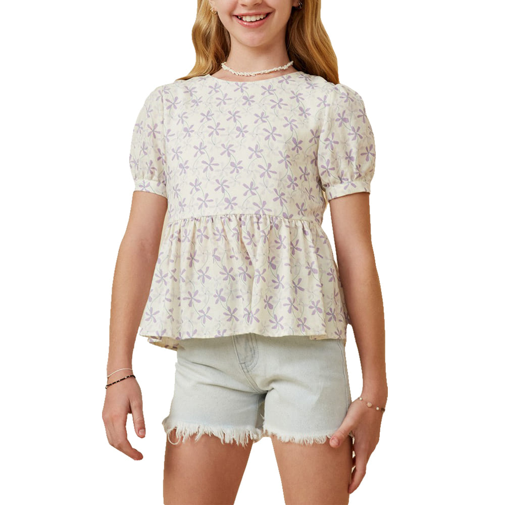 South Texas Tack Apparel Girls Floral Print Puff Sleeve Baby Doll Top