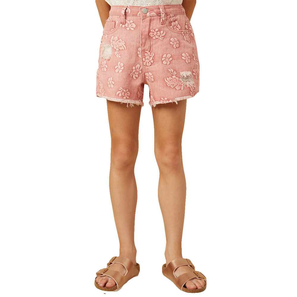 South Texas Tack Apparel Girls Floral Printed Distressed Denim Shorts