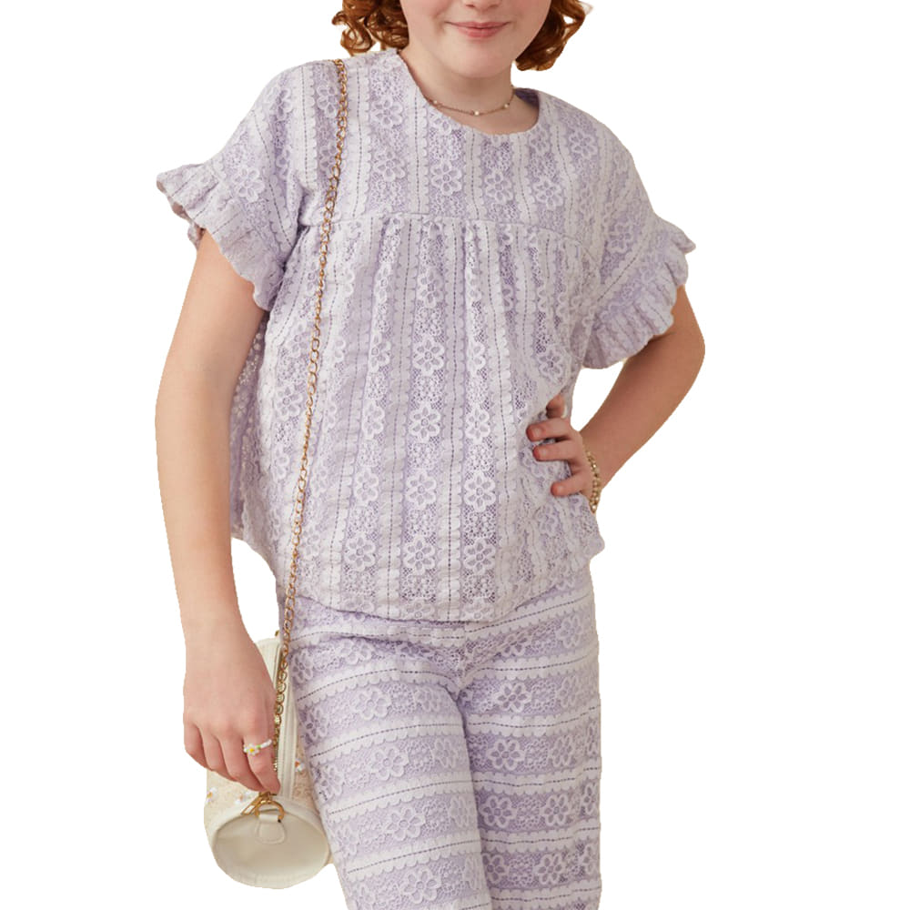 South Texas Tack Apparel Girls Ruffle Detail Stretch Floral Lace Top
