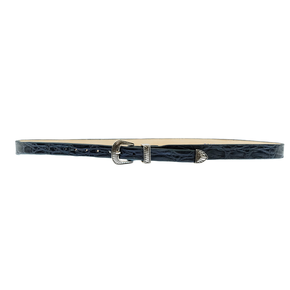South Texas Tack Apparel Hats South Texas Tack Exotic Caiman Flank Tapered Hat Band with Three Piece Hardware in Navy Blue