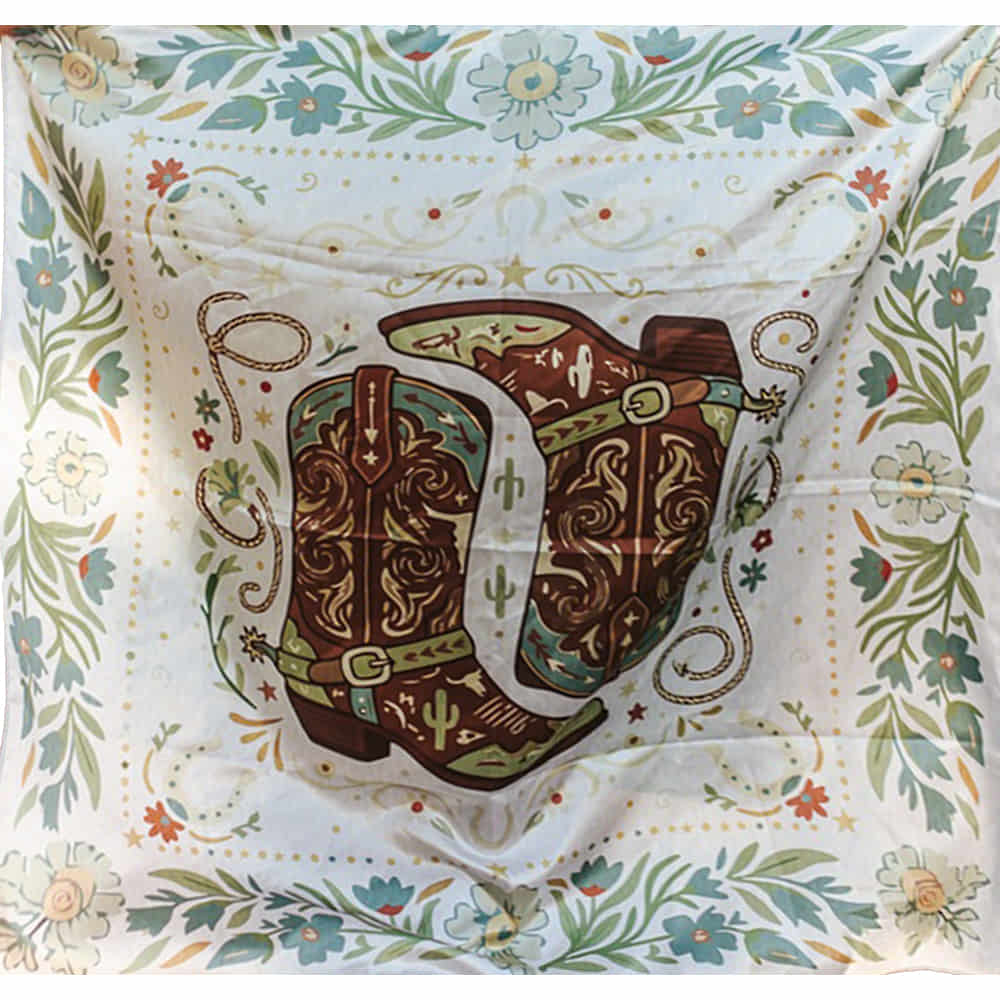 South Texas Tack Apparel Ivory Sage Cowgirl Boots Double Sided Printed WIld Rag