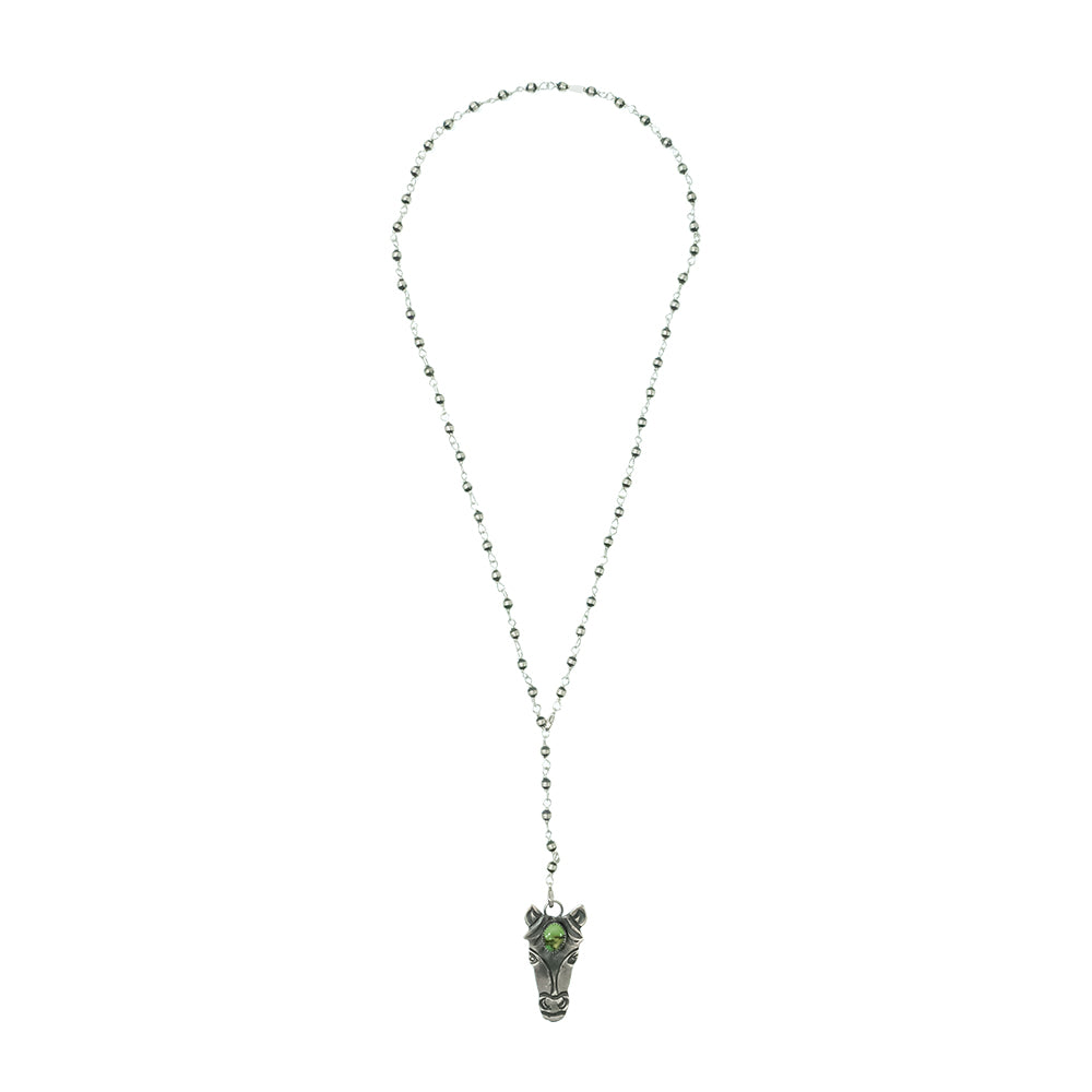 South Texas Tack Apparel Jewelry 15 Inch Oxidized Bead Chain with Billah Horse head with Turquoise Pendant