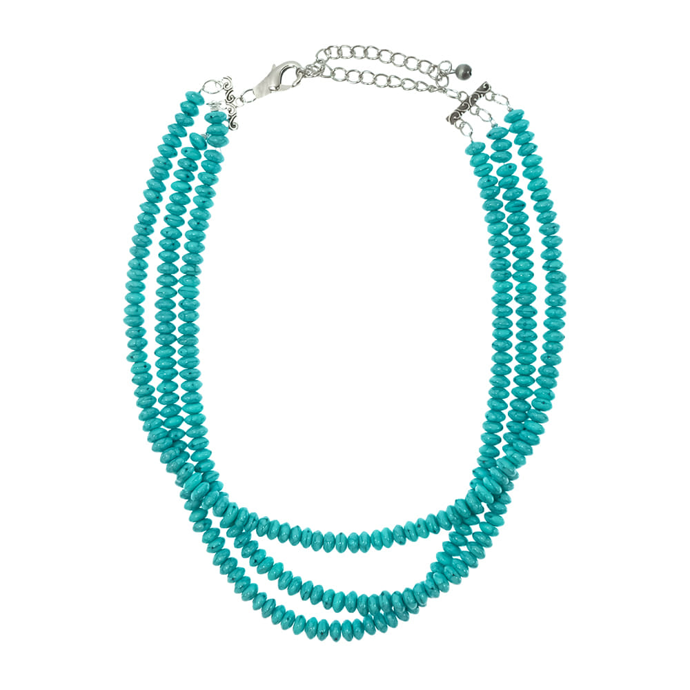 South Texas Tack Apparel Jewelry 15 Inch Three Strand Turquoise Bead Necklace 15"