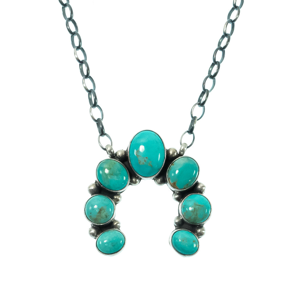 South Texas Tack Apparel Jewelry 16 Inch Augustine Largo Native American Navajo Sterling Silver Kingman Turquoise Naja Necklace