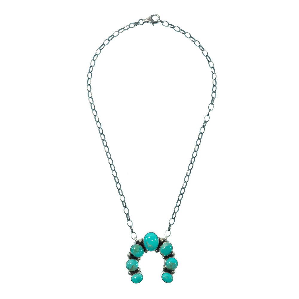 South Texas Tack Apparel Jewelry 16 Inch Augustine Largo Native American Navajo Sterling Silver Kingman Turquoise Naja Necklace