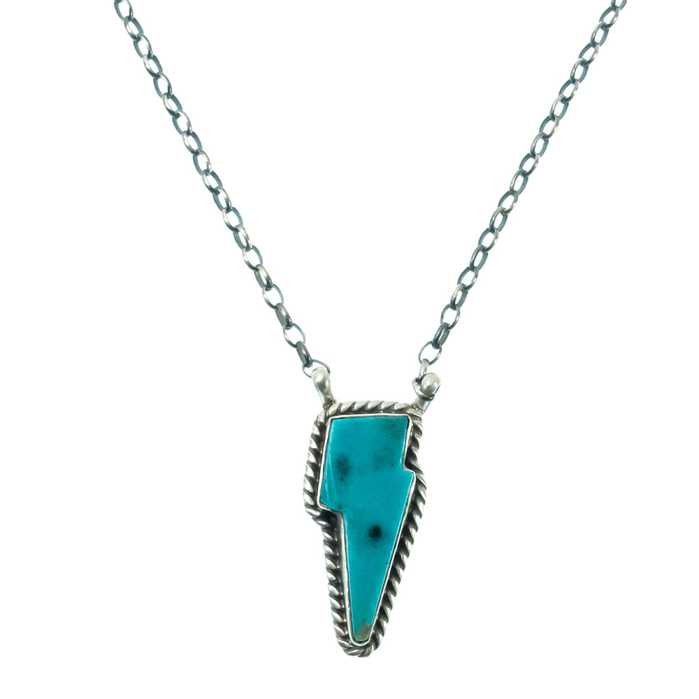 South Texas Tack Apparel Jewelry 16 Inch Donovan Skeet Sterling Silver Kingman Turquoise Lightning Bolt Pendant Native American Navajo Necklace