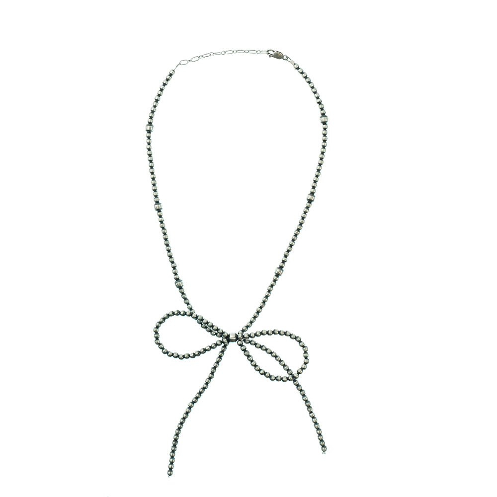 South Texas Tack Apparel Jewelry 16 Inch Oxidized Bead Bow Long Tail Necklace