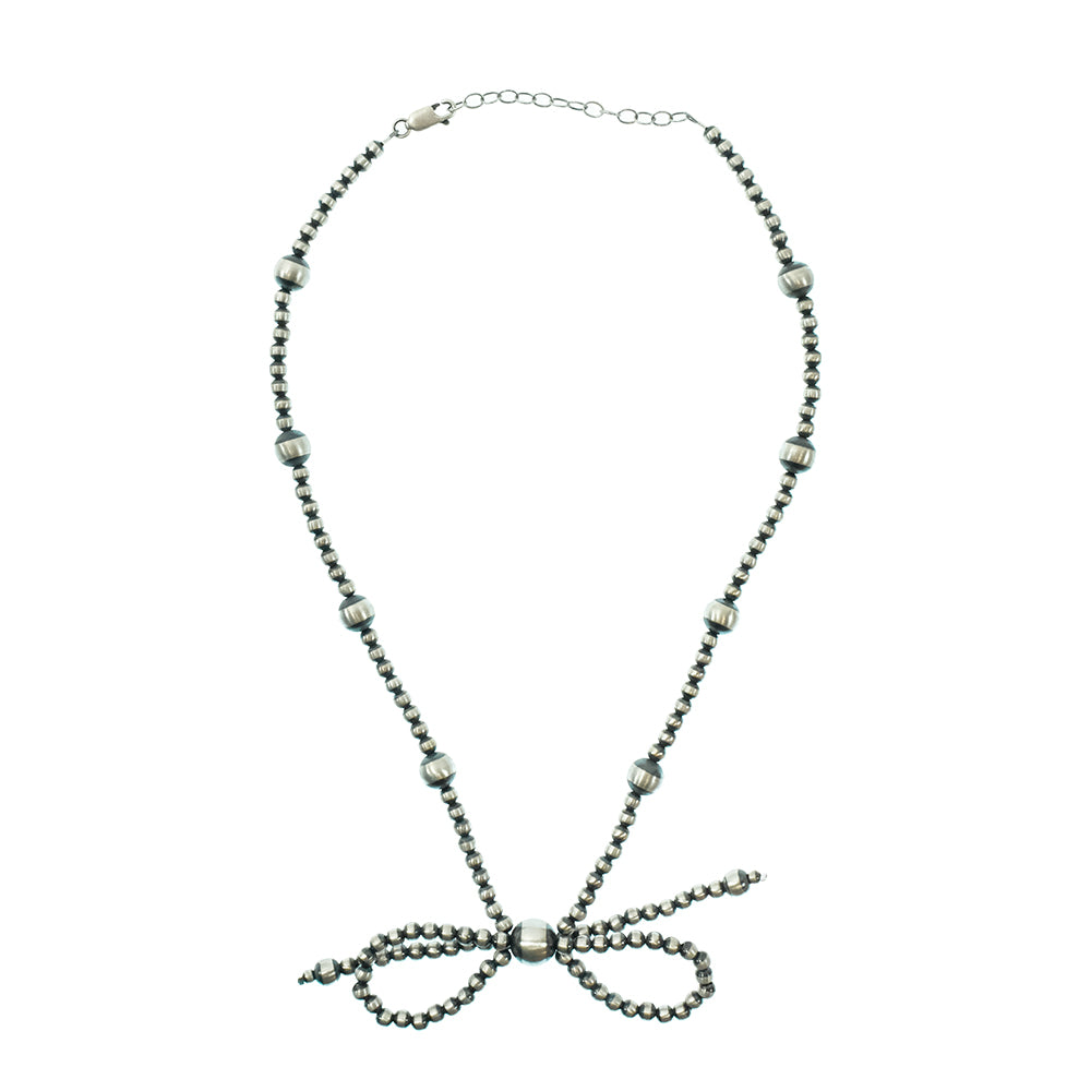South Texas Tack Apparel Jewelry 16 Inch Oxidized Bead Bow Short Tail Necklace