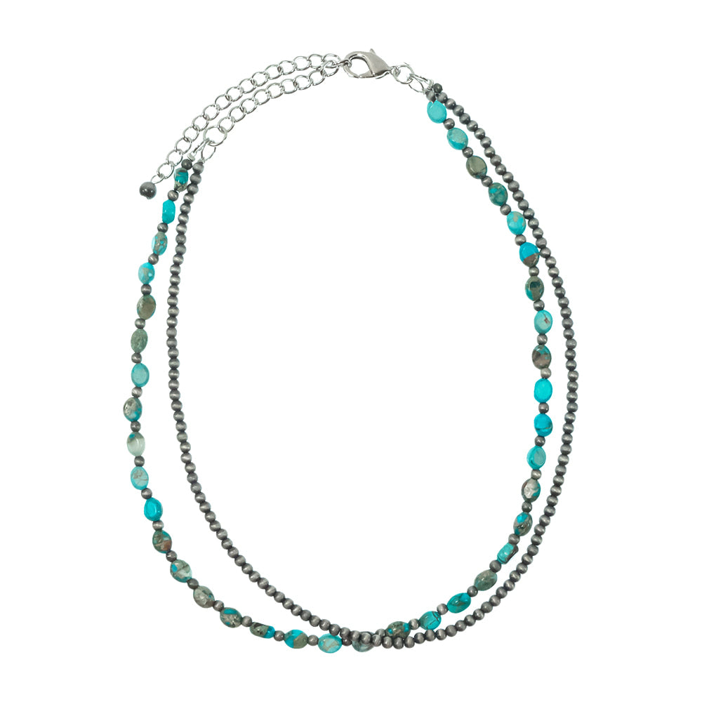 South Texas Tack Apparel Jewelry 16 Inch Two Strand Turquoise and Faux Navajo Pearl Bead Necklace 16"