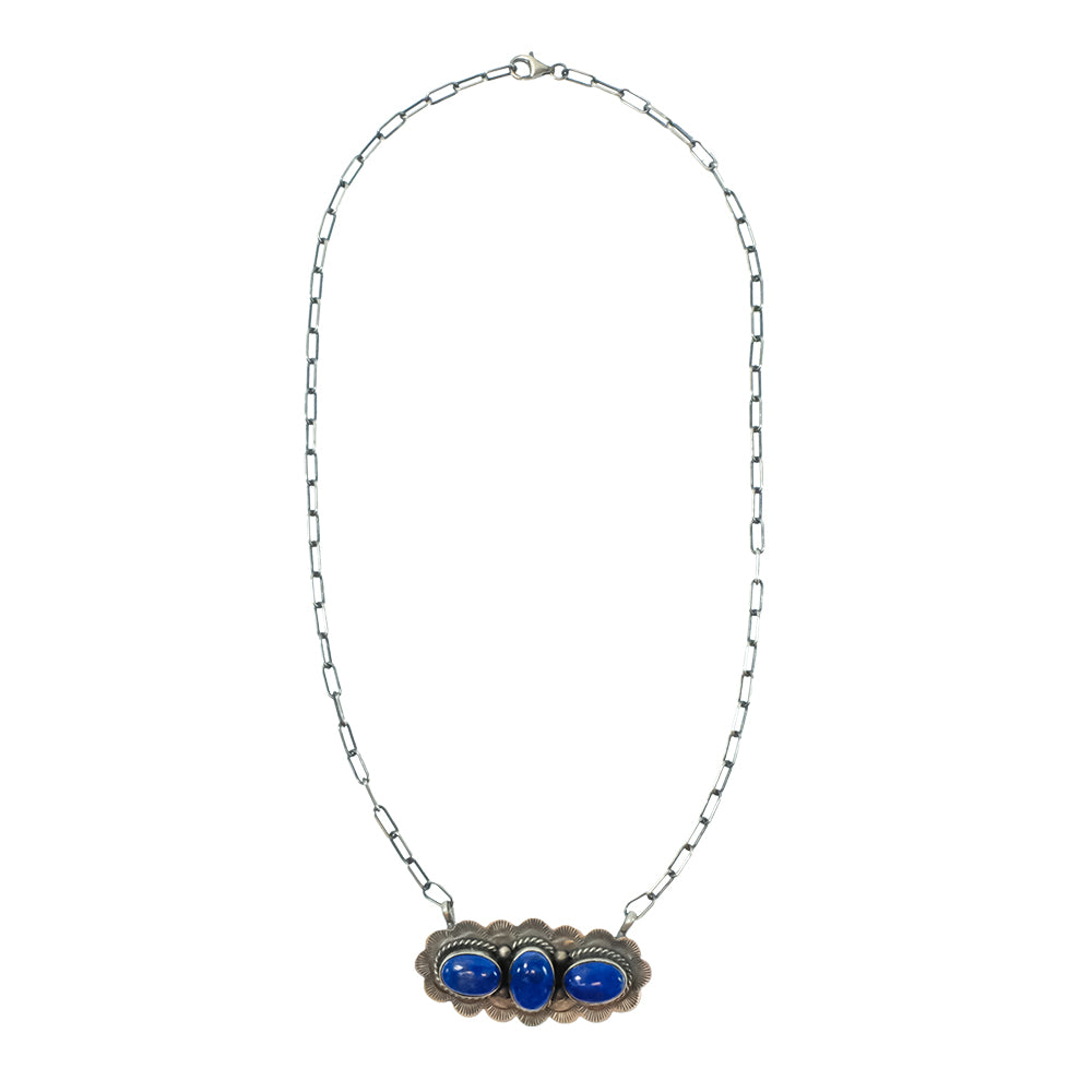 South Texas Tack Apparel Jewelry 18 Inch Kee Johnson Native American Navajo Blue Lapis and Sterling Silver Necklace