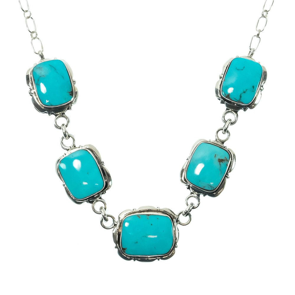 South Texas Tack Apparel Jewelry 18 Inch Mike Smith Native American Navajo Sterling Silver Kingman Turquoise Necklace