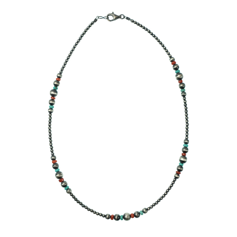 South Texas Tack Apparel Jewelry 18 Inch Turquoise, Coral, and Oxidized Bead Necklace