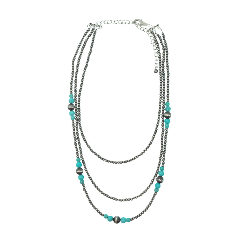 South Texas Tack Apparel Jewelry 20 Inch Turquoise Three Strand with Faux Navajo Bead Necklace 20"