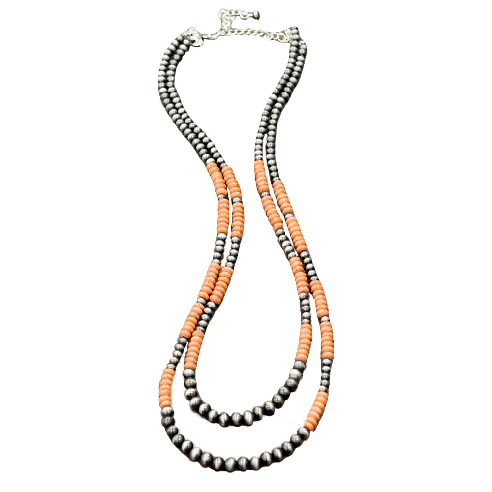 South Texas Tack Apparel Jewelry 29" Orange and Silver Faux Navajo Bead Necklace