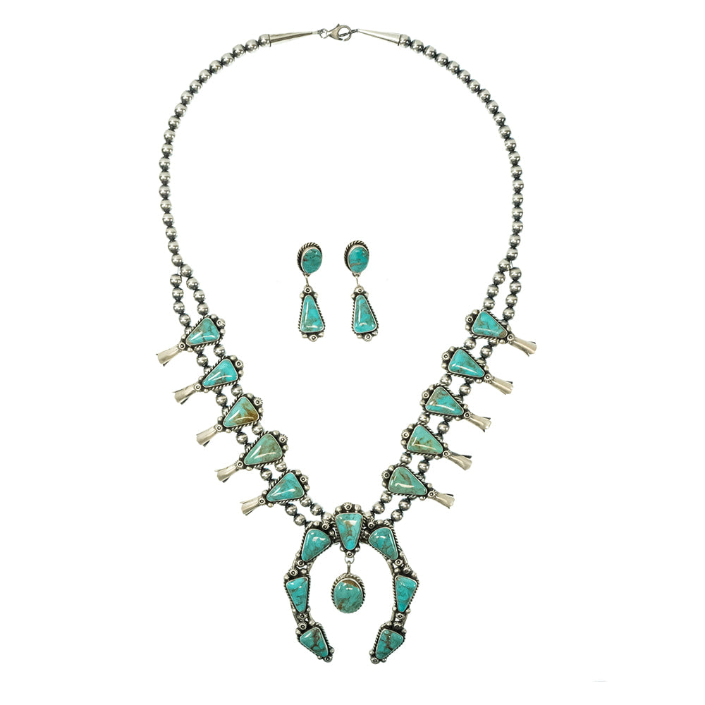 South Texas Tack Apparel Jewelry Augustine Largo Native American Navajo Sterling Silver and Kingsman Turquoise Set
