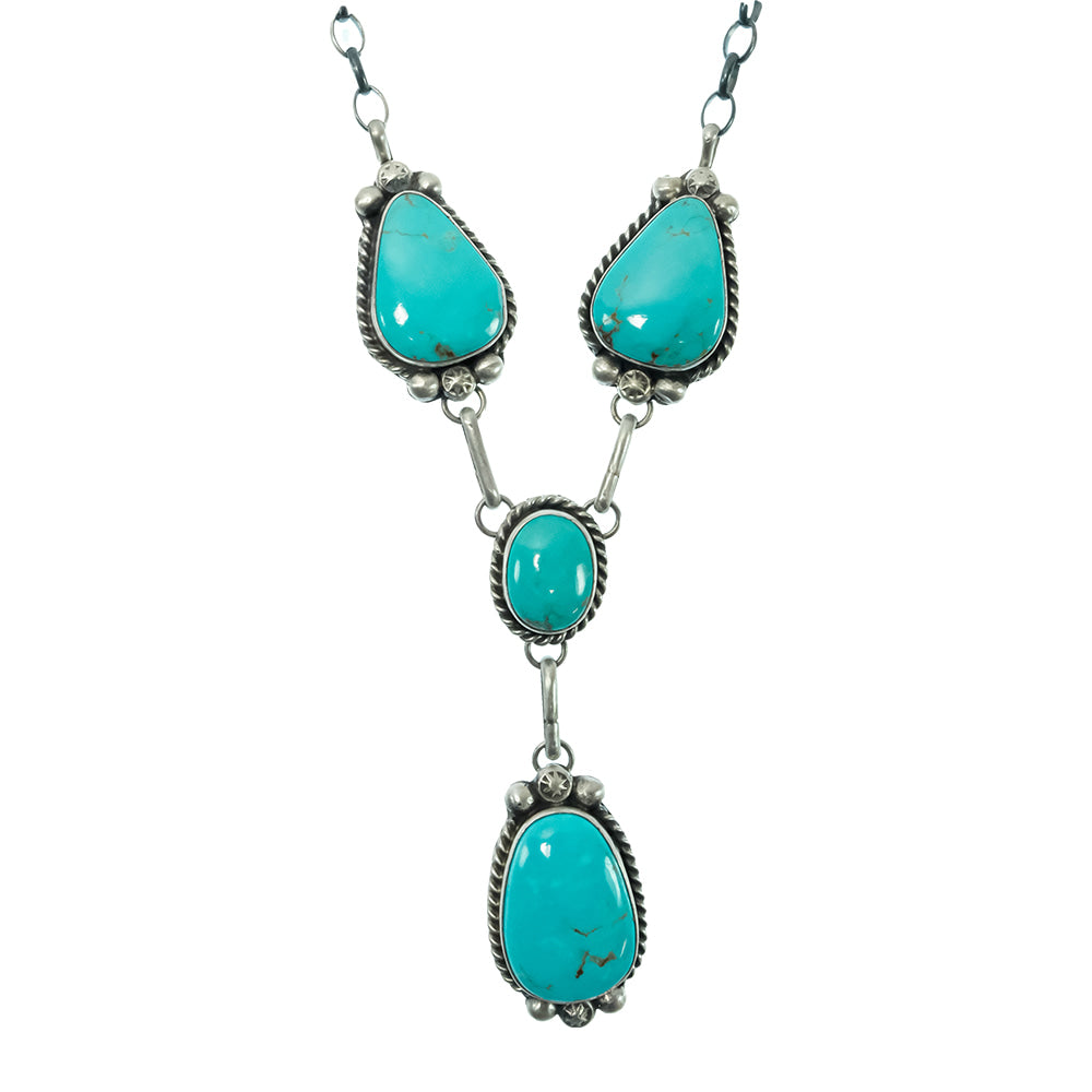 South Texas Tack Apparel Jewelry Augustine Largo Sterling Silver Kingman Turquoise Native American Navajo Necklace And Earring Set