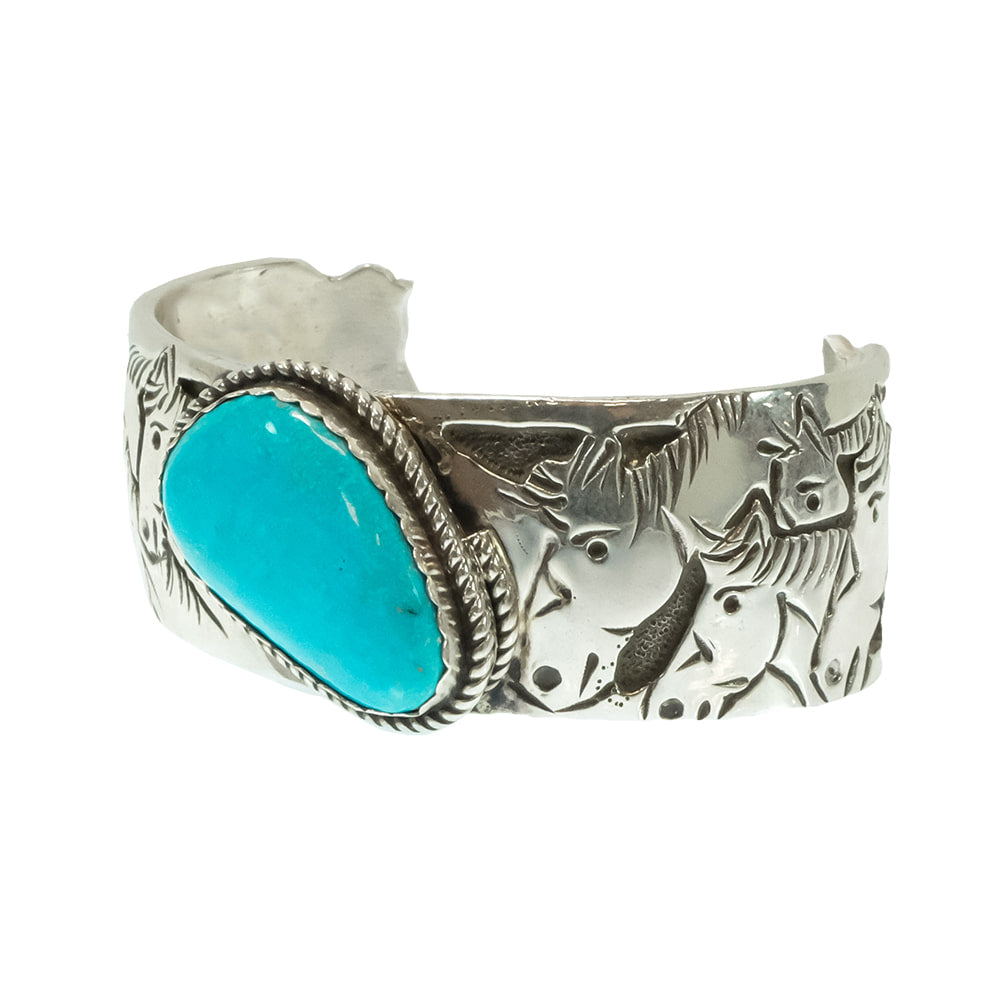 South Texas Tack Apparel Jewelry B Native American Navajo Sterling Silver Kingman Turquoise Cuff