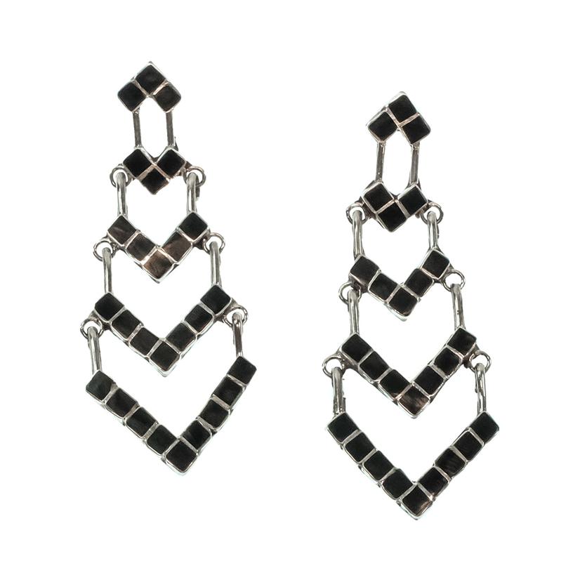 South Texas Tack Apparel Jewelry Black Black And Sliver Chevron Dangle Earring