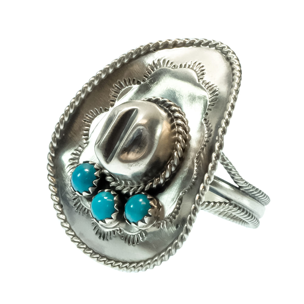 South Texas Tack Apparel Jewelry Bobby Platero Native America Navajo Cowboy Hat Sterling Silver Turquoise Ring
