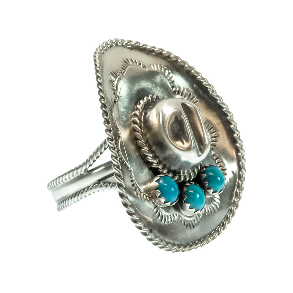 South Texas Tack Apparel Jewelry Bobby Platero Native America Navajo Cowboy Hat Sterling Silver Turquoise Ring