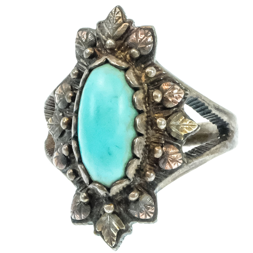 South Texas Tack Apparel Jewelry Coleman Co. 12K Gold Turquoise Sterling Ring - Size 8.5