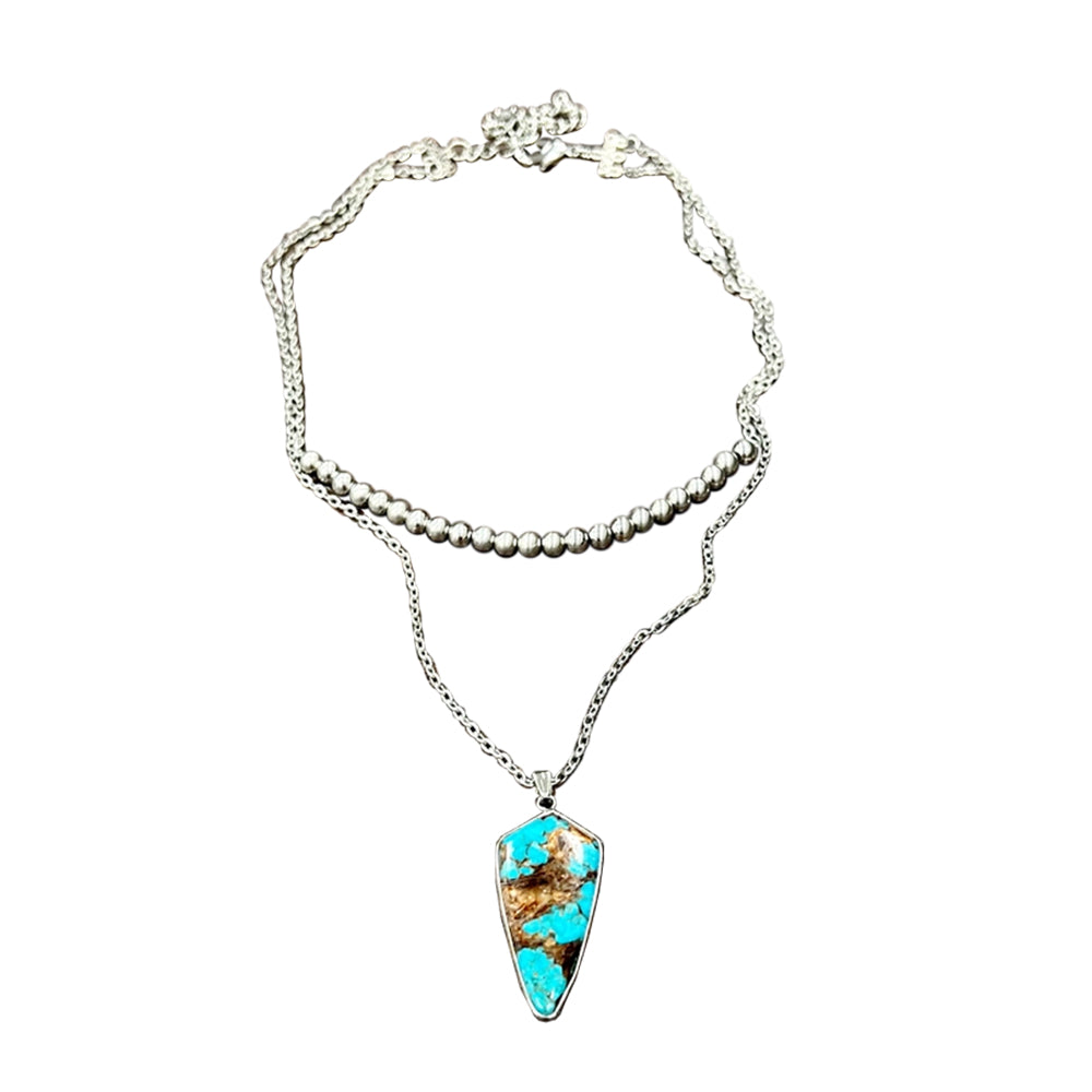 South Texas Tack Apparel Jewelry Faux Silver Navajo Bead and Arrowhead Gemstone Necklace