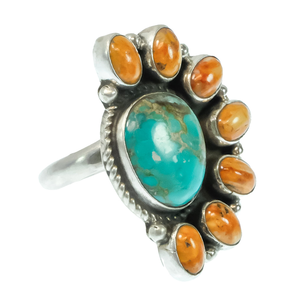 South Texas Tack Apparel Jewelry G. James Native American Navajo Turquoise And Spiny Oyster Sterling Silver Ring