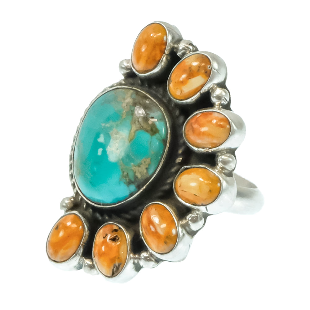 South Texas Tack Apparel Jewelry G. James Native American Navajo Turquoise And Spiny Oyster Sterling Silver Ring