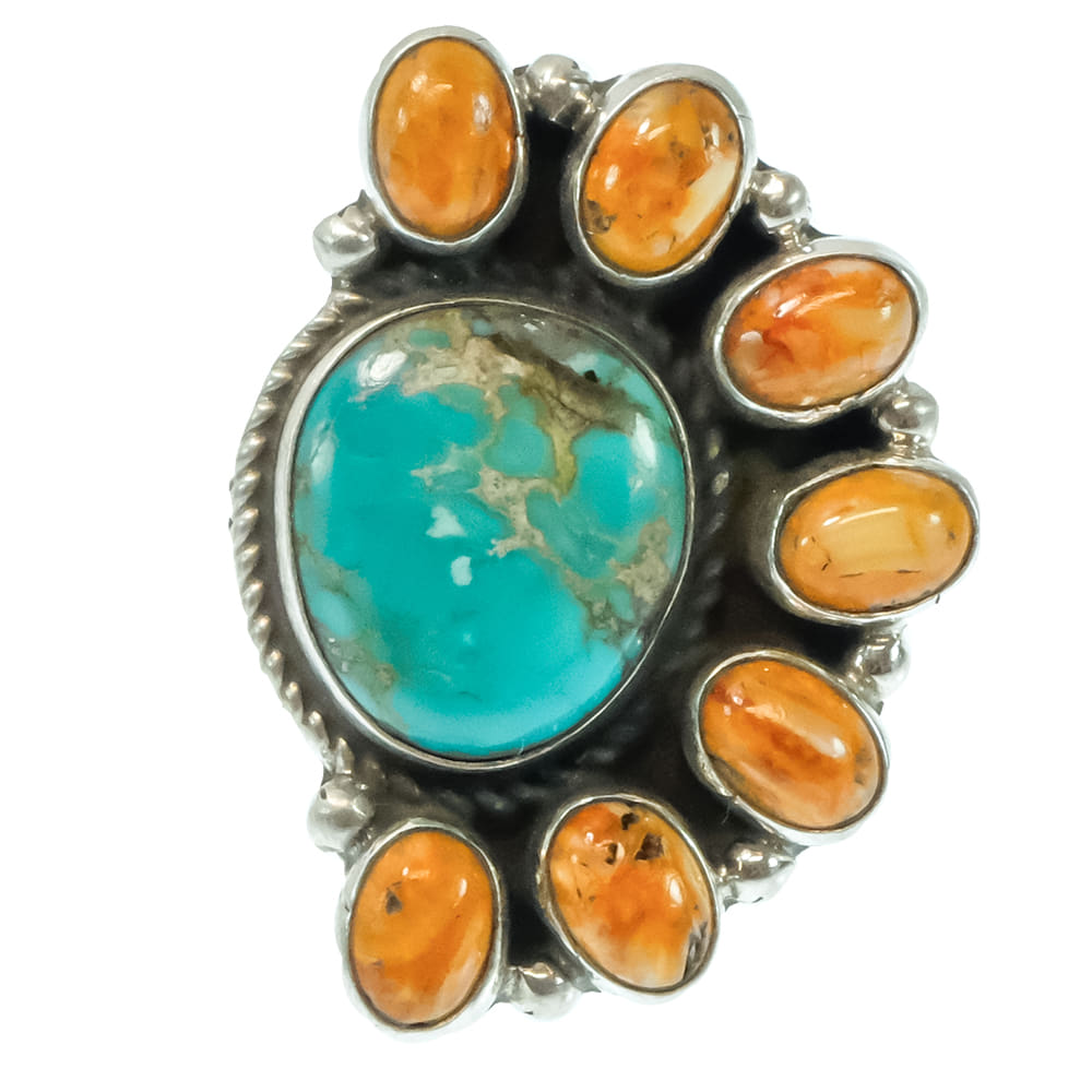 South Texas Tack Apparel Jewelry G. James Native American Navajo Turquoise And Spiny Oyster Sterling Silver Ring