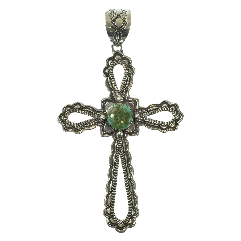 South Texas Tack Apparel Jewelry Gold Turquoise LC Sonoran Gold Turquoise Cross Pendant