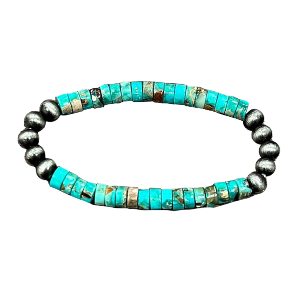South Texas Tack Apparel Jewelry Handmade Faux Navajo Pearl and Turquoise Stretch Bracelet