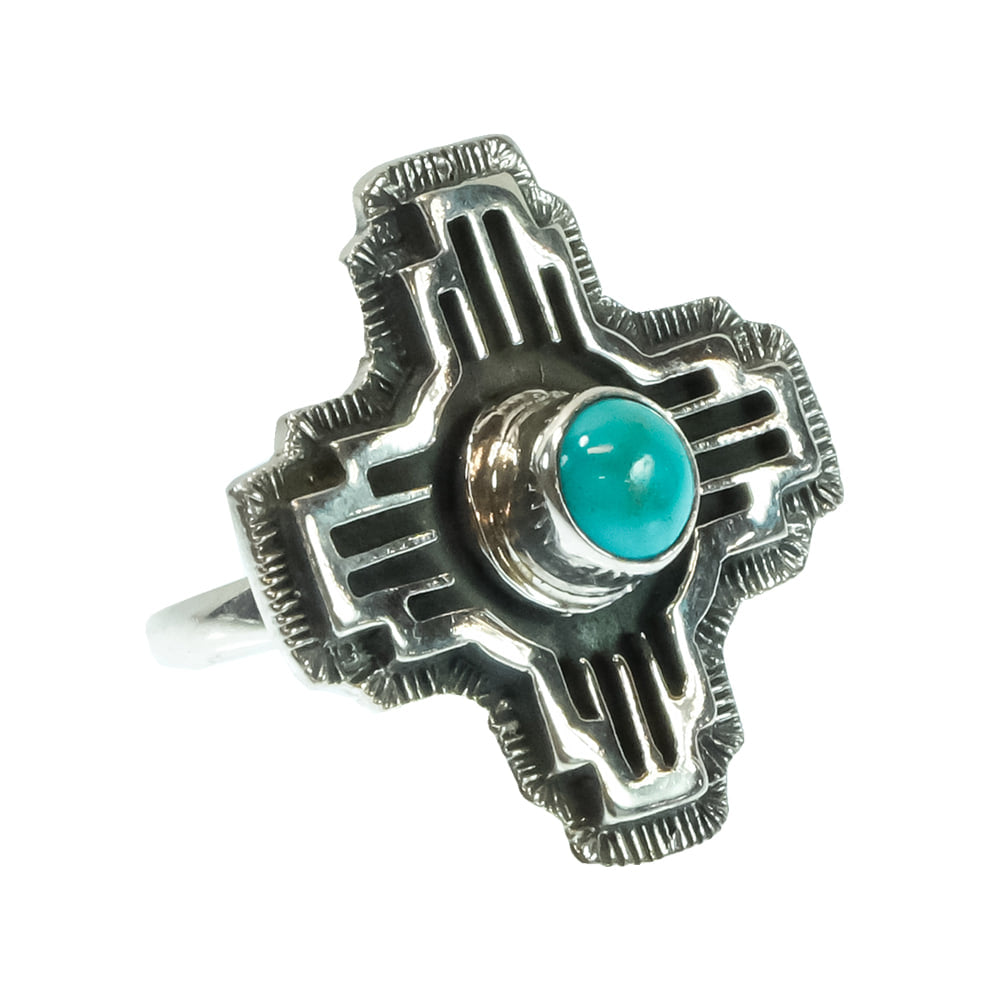 South Texas Tack Apparel Jewelry Hiram Largo Sterling Silver Turquoise Cross Native American Navajo Ring