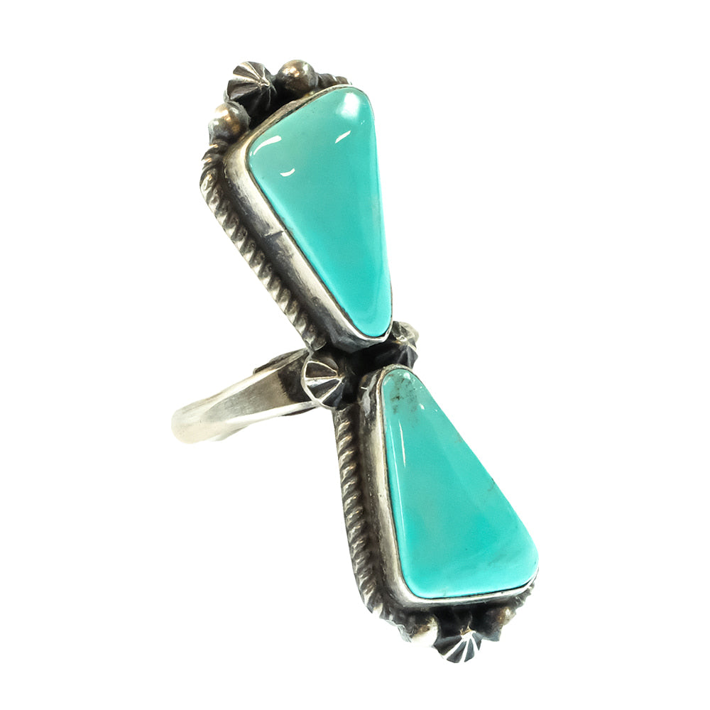South Texas Tack Apparel Jewelry I. Kee Two Stone Turquoise Sterling Silver Native American Navajo Ring