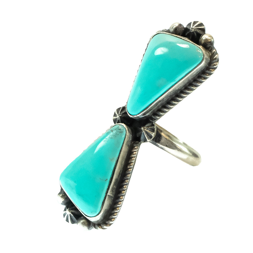 South Texas Tack Apparel Jewelry I. Kee Two Stone Turquoise Sterling Silver Native American Navajo Ring