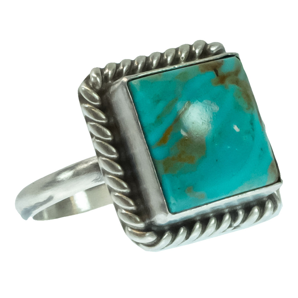 South Texas Tack Apparel Jewelry J. Ring Native American Navajo Square Turquoise Sterling Silver Ring