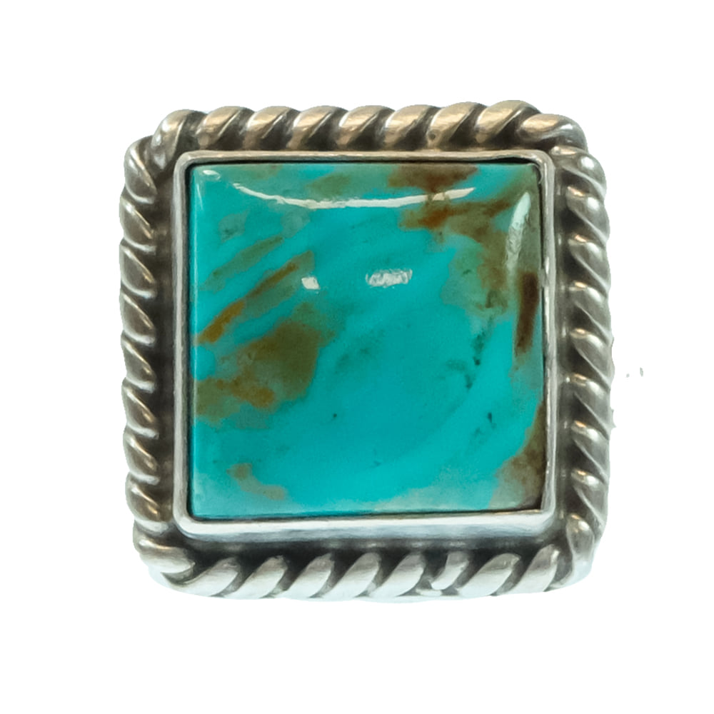 South Texas Tack Apparel Jewelry J. Ring Native American Navajo Square Turquoise Sterling Silver Ring