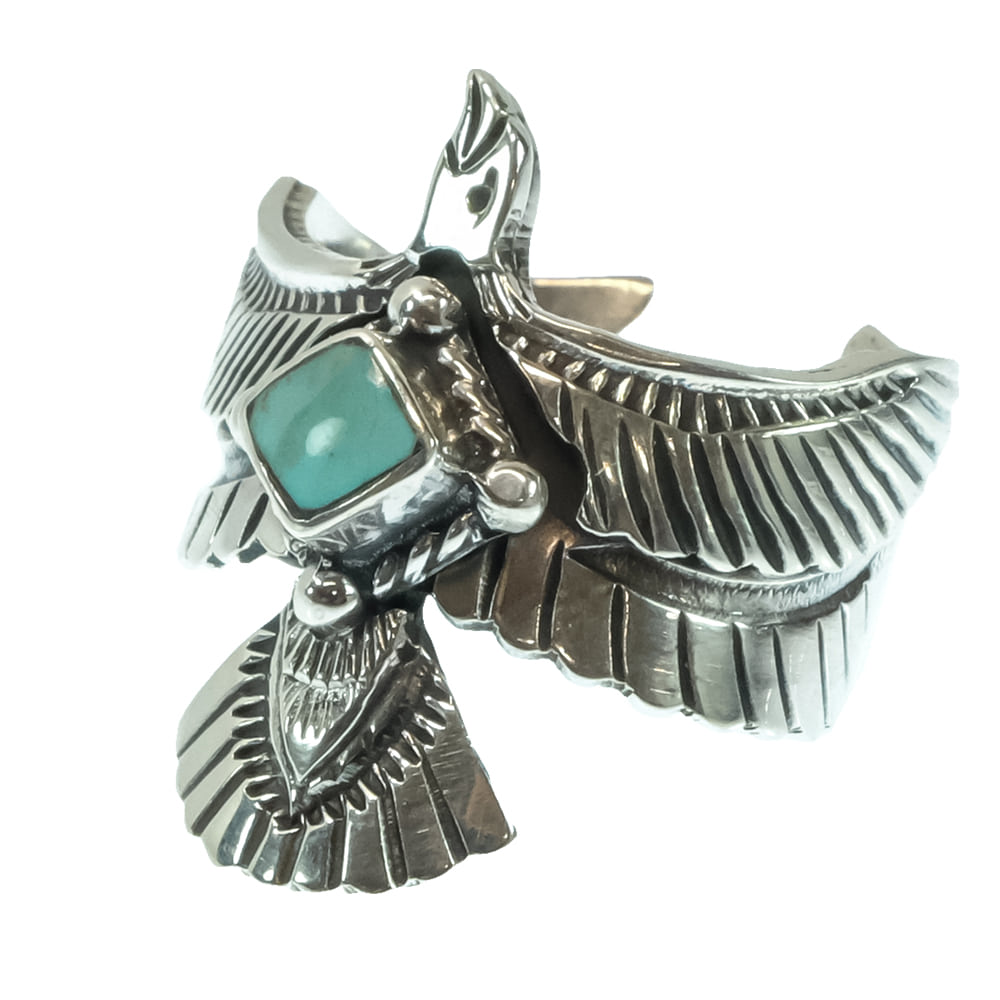 South Texas Tack Apparel Jewelry Jeremy Delgarito Turquoise Bird Sterling Silver Native American Navajo Open Ring