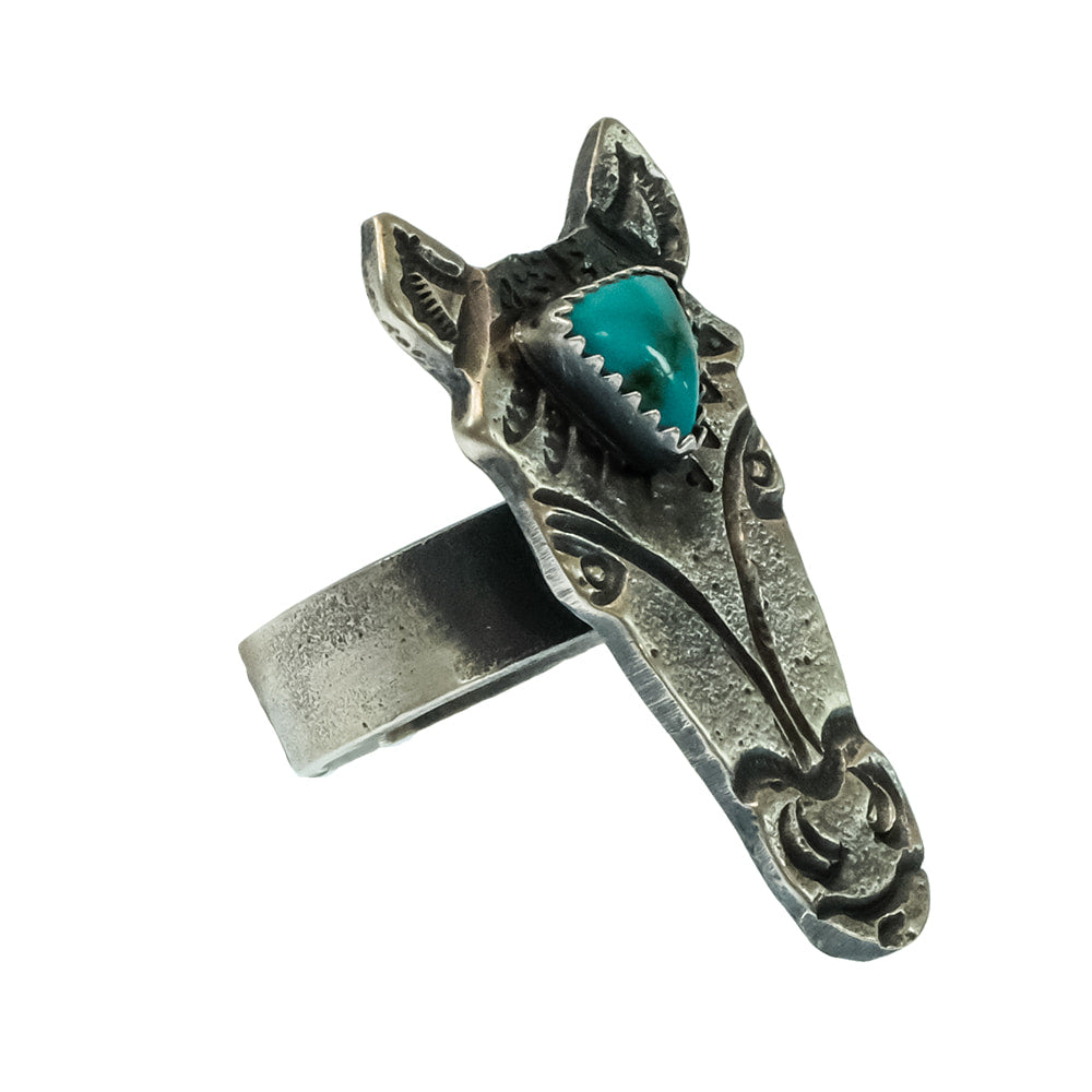 South Texas Tack Apparel Jewelry Kevin Billah Sterling Silver Horse Head with Turquoise Adjustable Ring