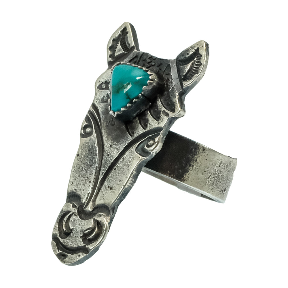 South Texas Tack Apparel Jewelry Kevin Billah Sterling Silver Horse Head with Turquoise Adjustable Ring