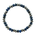 Lapis And Oxidized Stretch Bead Bracelet