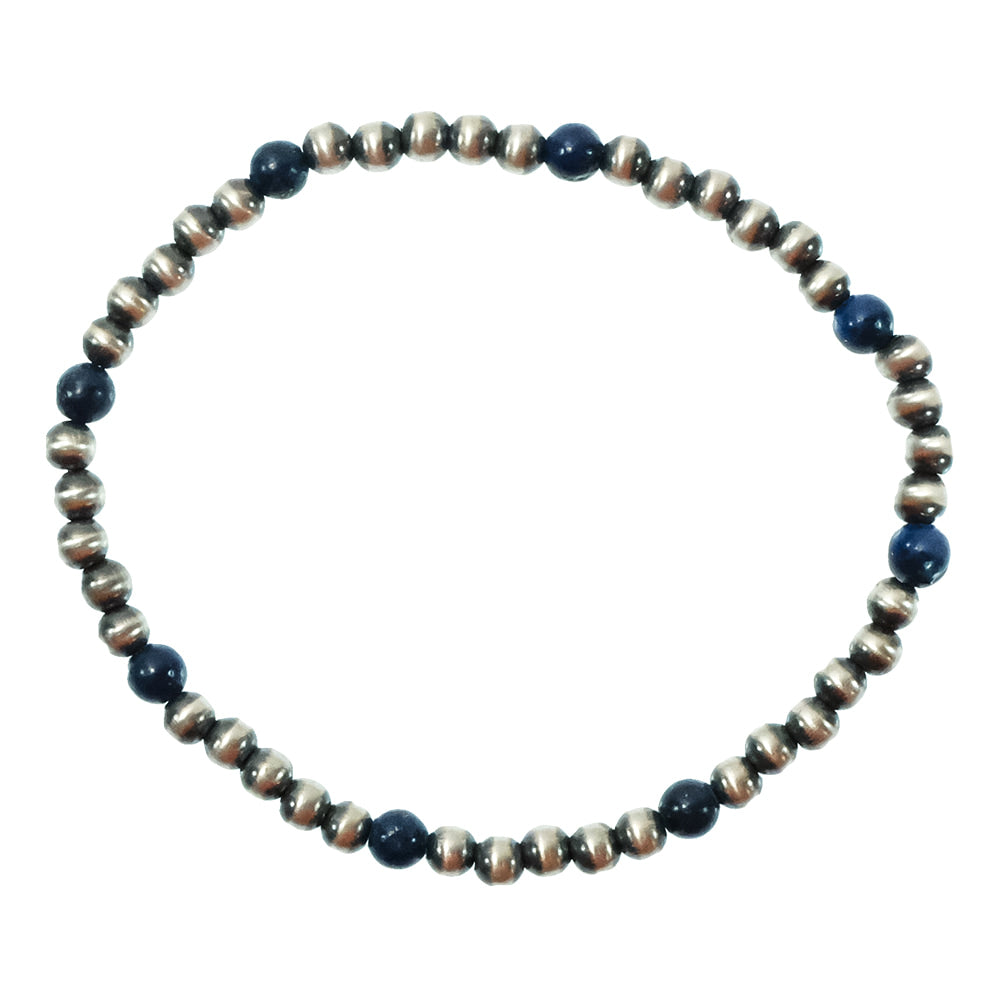 South Texas Tack Apparel Jewelry Lapis Lapis Bead And Oxidized Stretch Bracelet