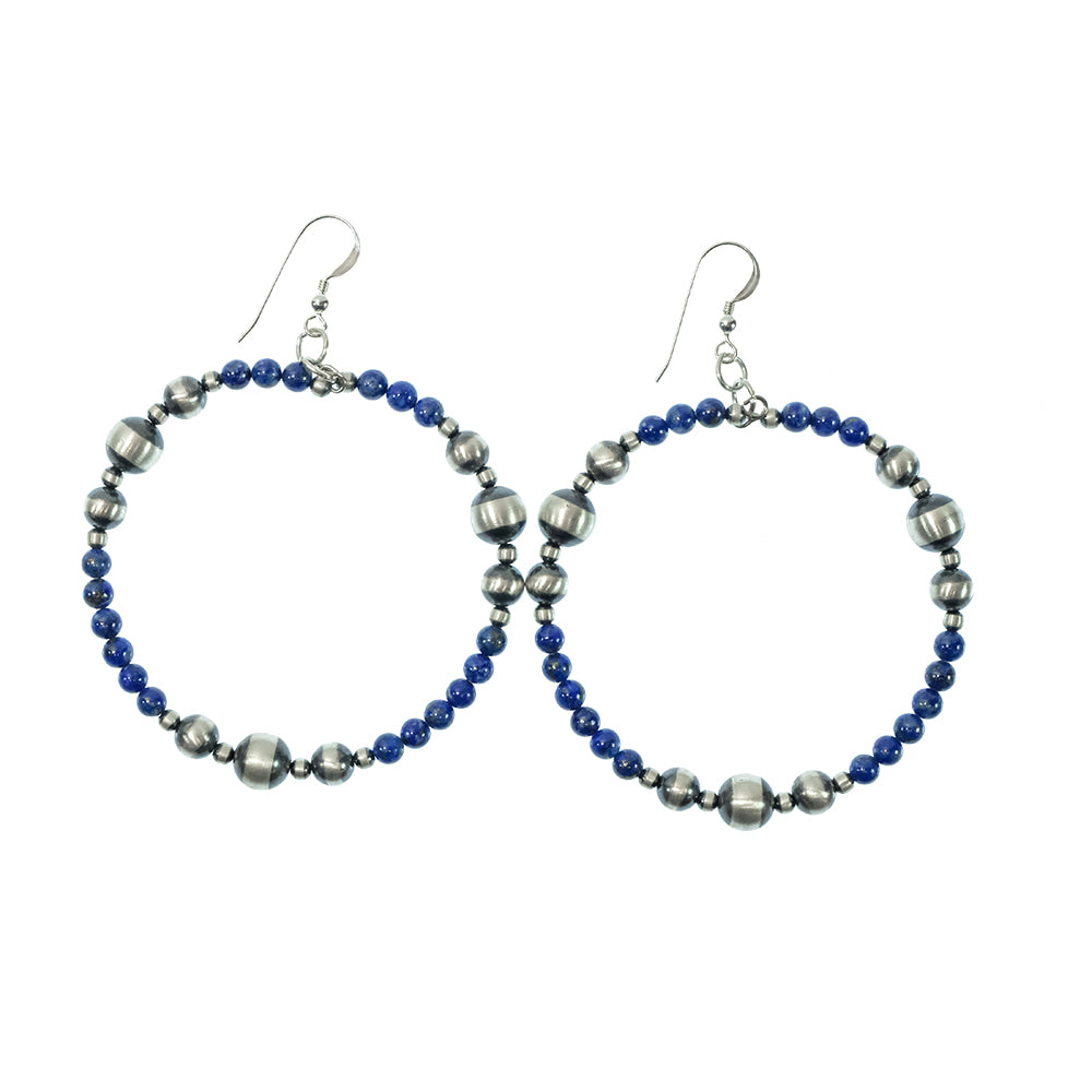 South Texas Tack Apparel Jewelry Lapis Oxidized Bead And Lapis Hoop Earring
