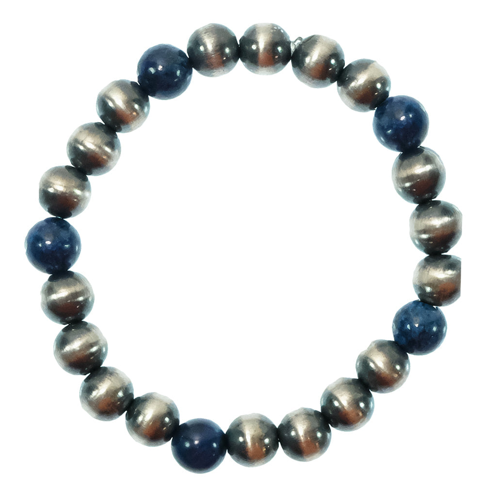 South Texas Tack Apparel Jewelry Lapis Oxidized Bead And Lapis Stretch Bracelet