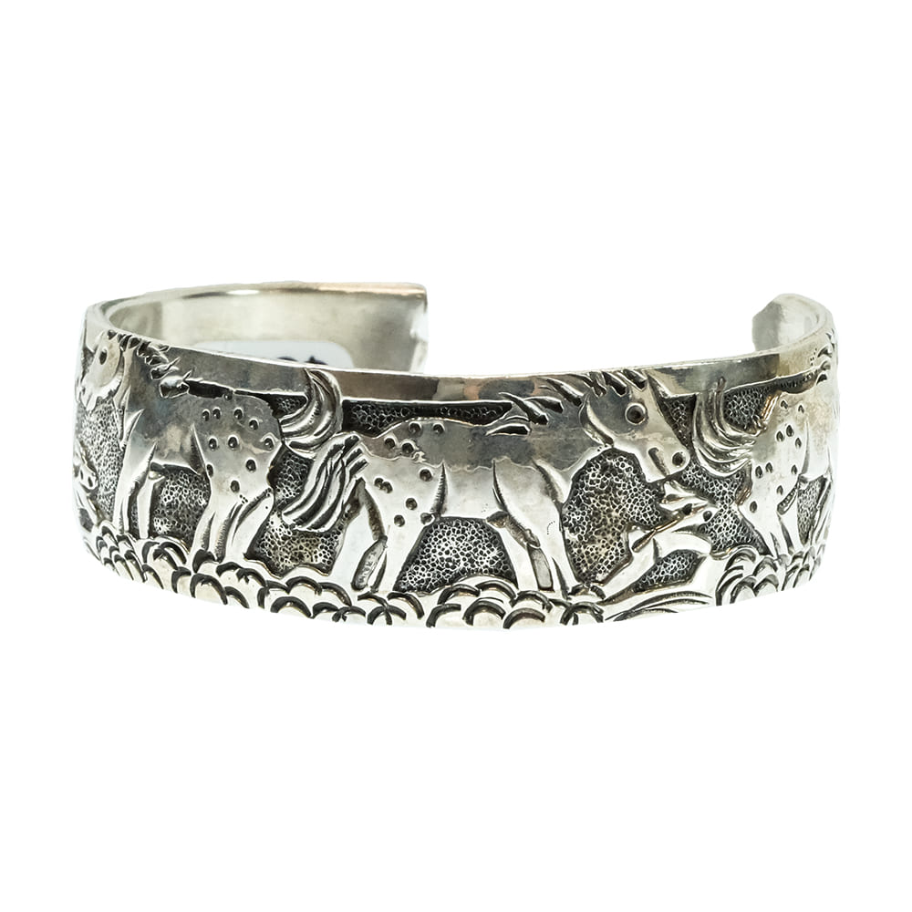 South Texas Tack Apparel Jewelry Lloyd Becenti Sterling Silver Navajo Horse Double Sided Cuff Bracelet