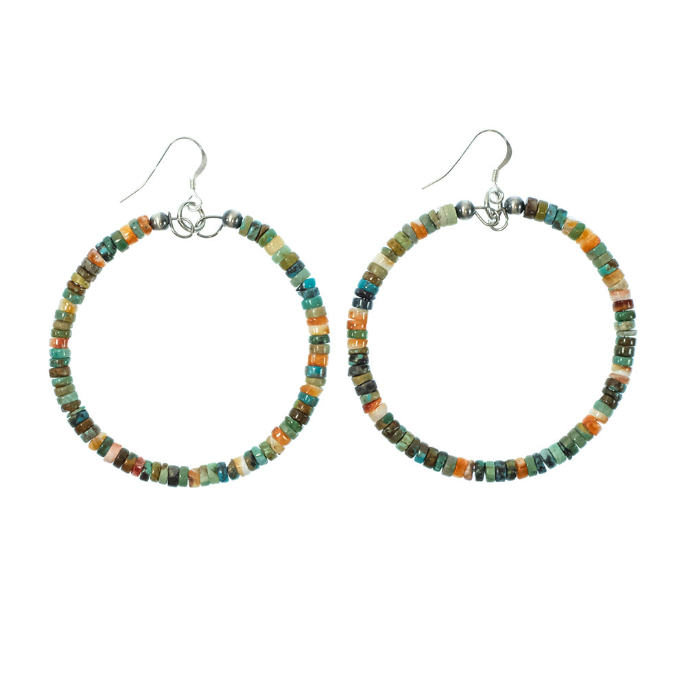 South Texas Tack Apparel Jewelry Multi Native American Sterling Silver Navajo Multi Color Hoop Earrings